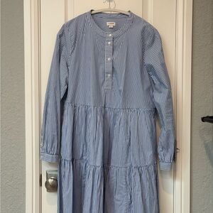 J. Crew Factory Blue and White Striped Midi Dress